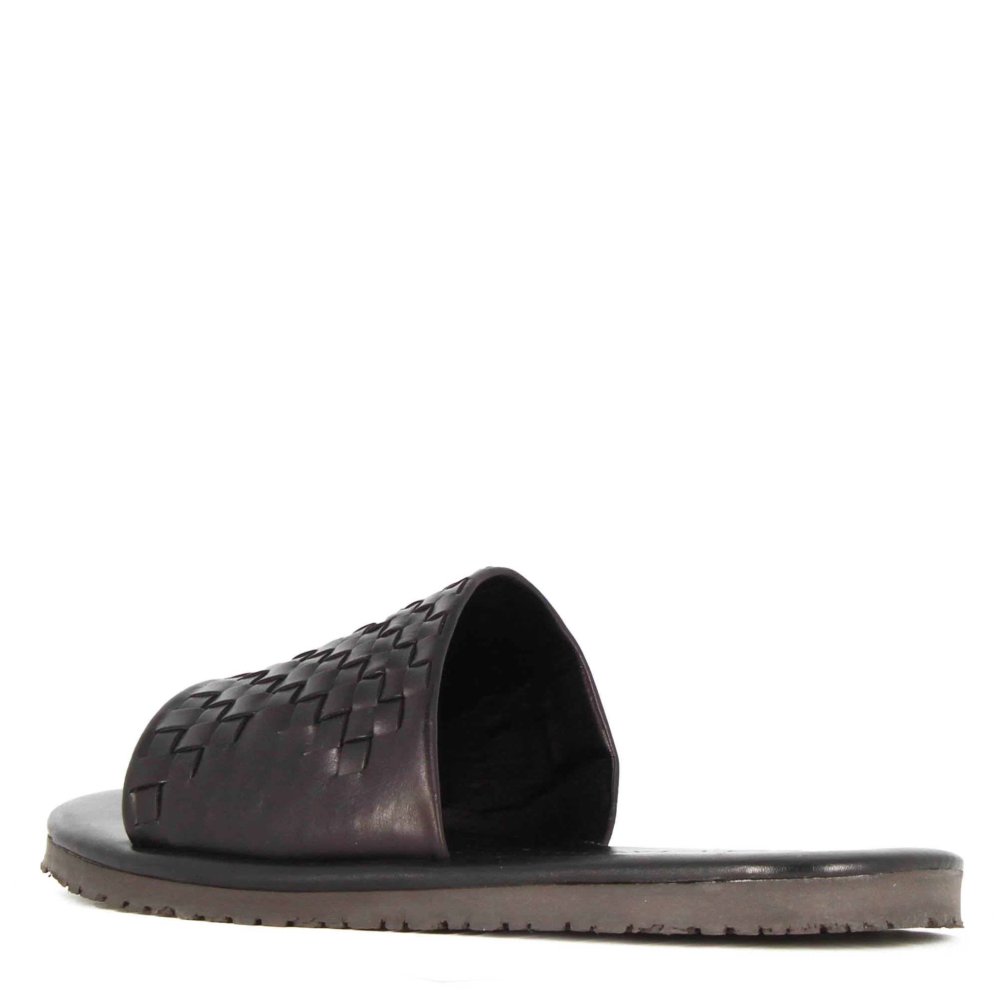 Sandalo slider da uomo con fascia in pelle intrecciata colore nero - immagine 6