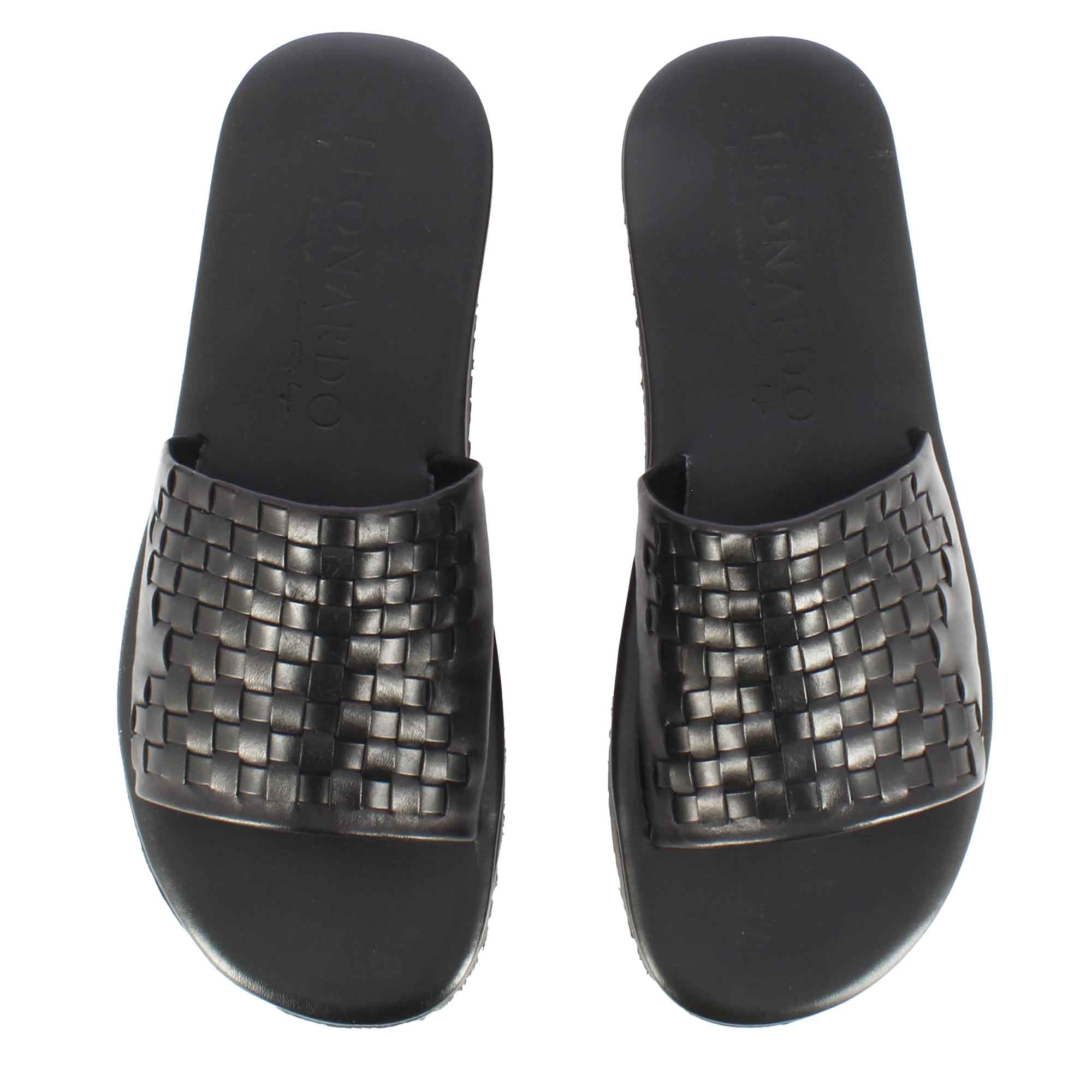 Sandalo slider da uomo con fascia in pelle intrecciata colore nero - immagine 3