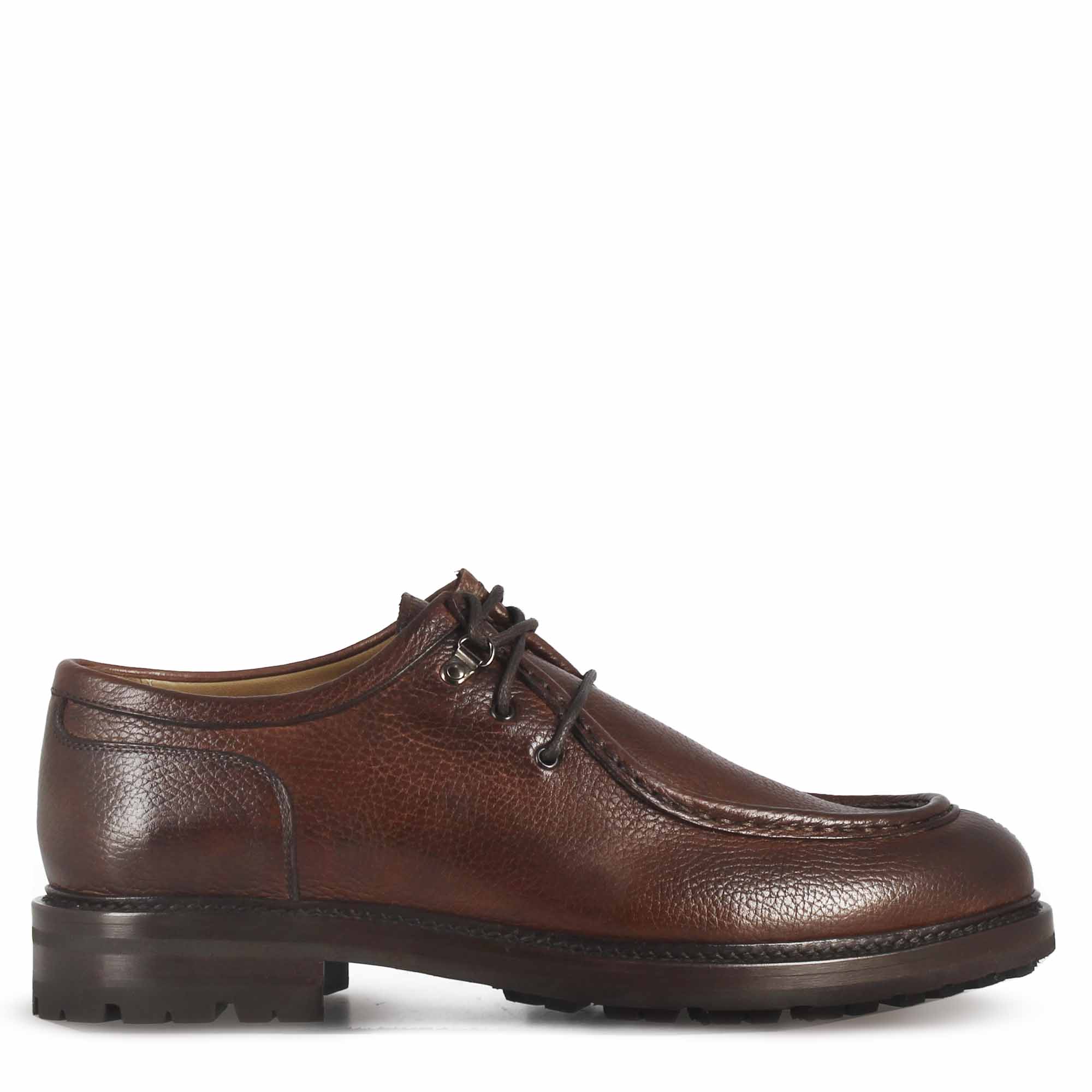 Scarpa stringata da uomo modello ingegnere in pelle marrone - immagine 3