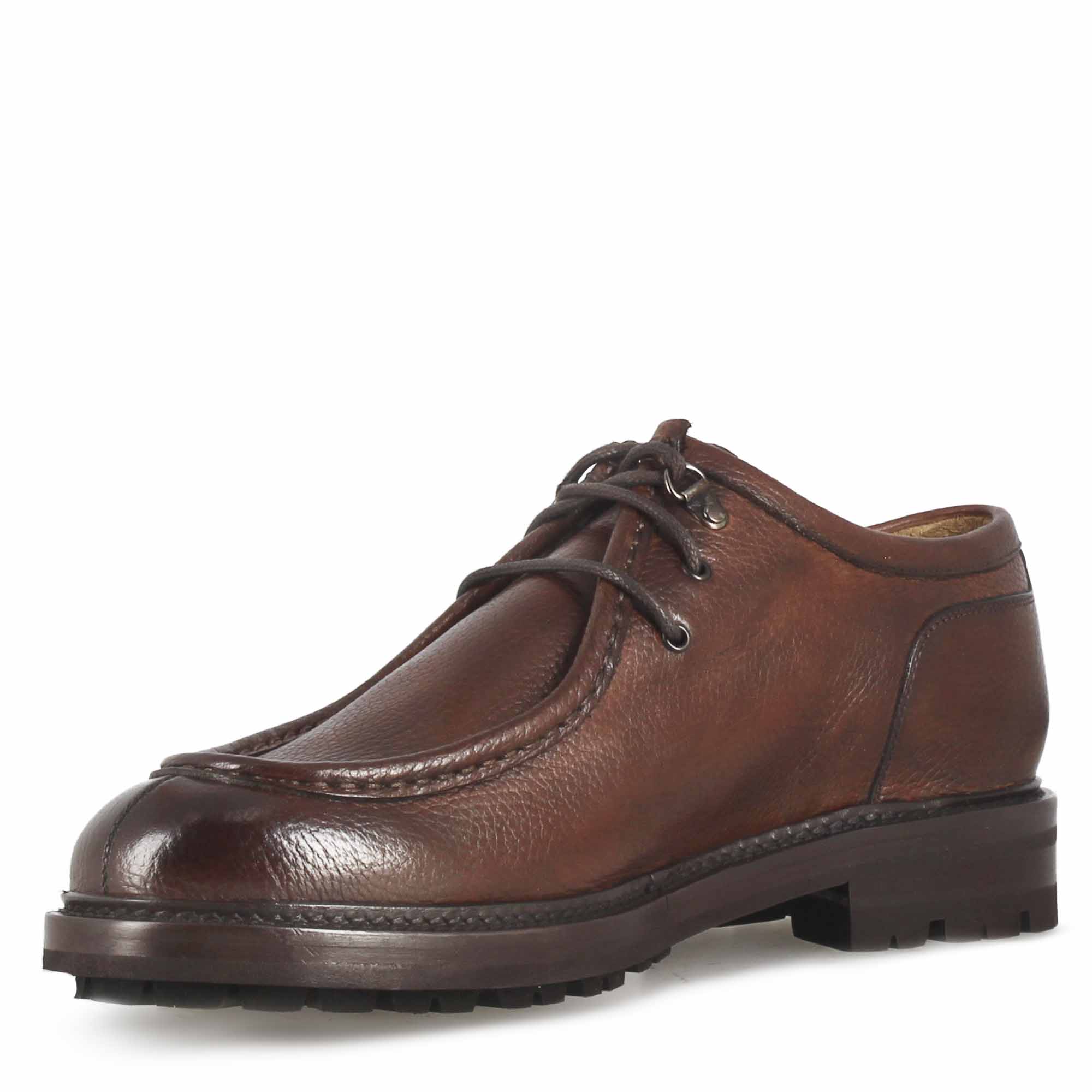 Scarpa stringata da uomo modello ingegnere in pelle marrone - immagine 4