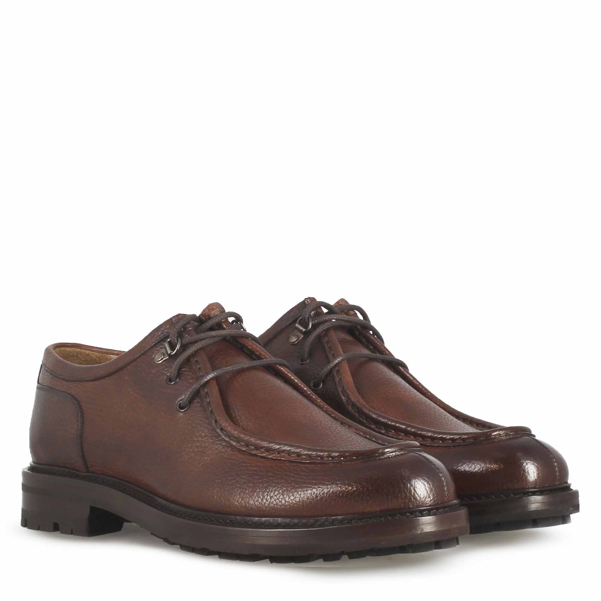 Scarpa stringata da uomo modello ingegnere in pelle marrone - immagine 6