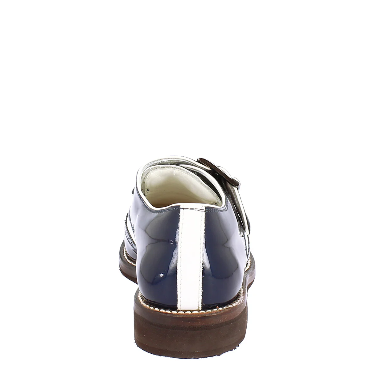 Scarpe con fibbia da golf in pelle bianca e vernice blu - immagine 6