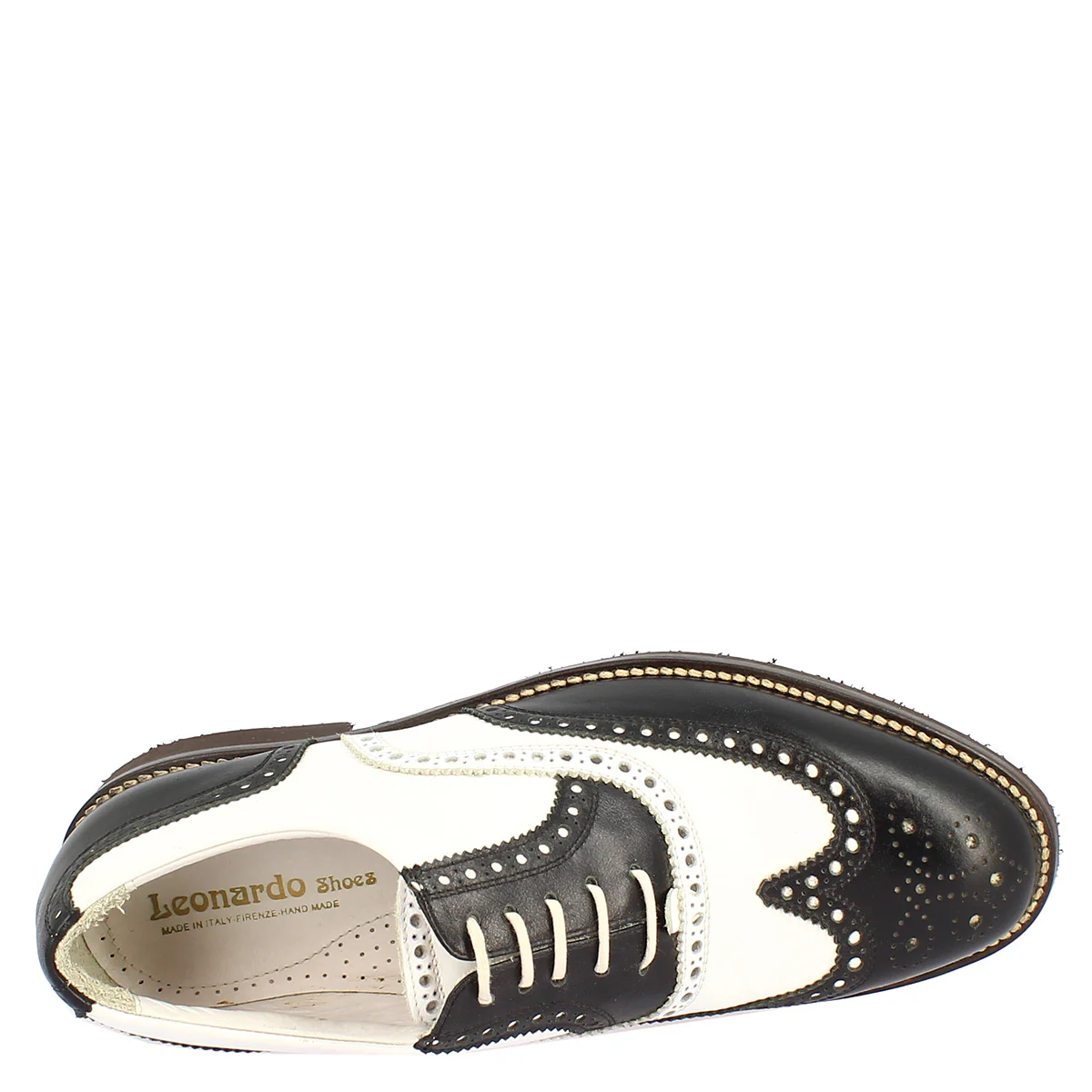 Scarpe da golf artigianale in pelle bicolore bianco e nero - immagine 7