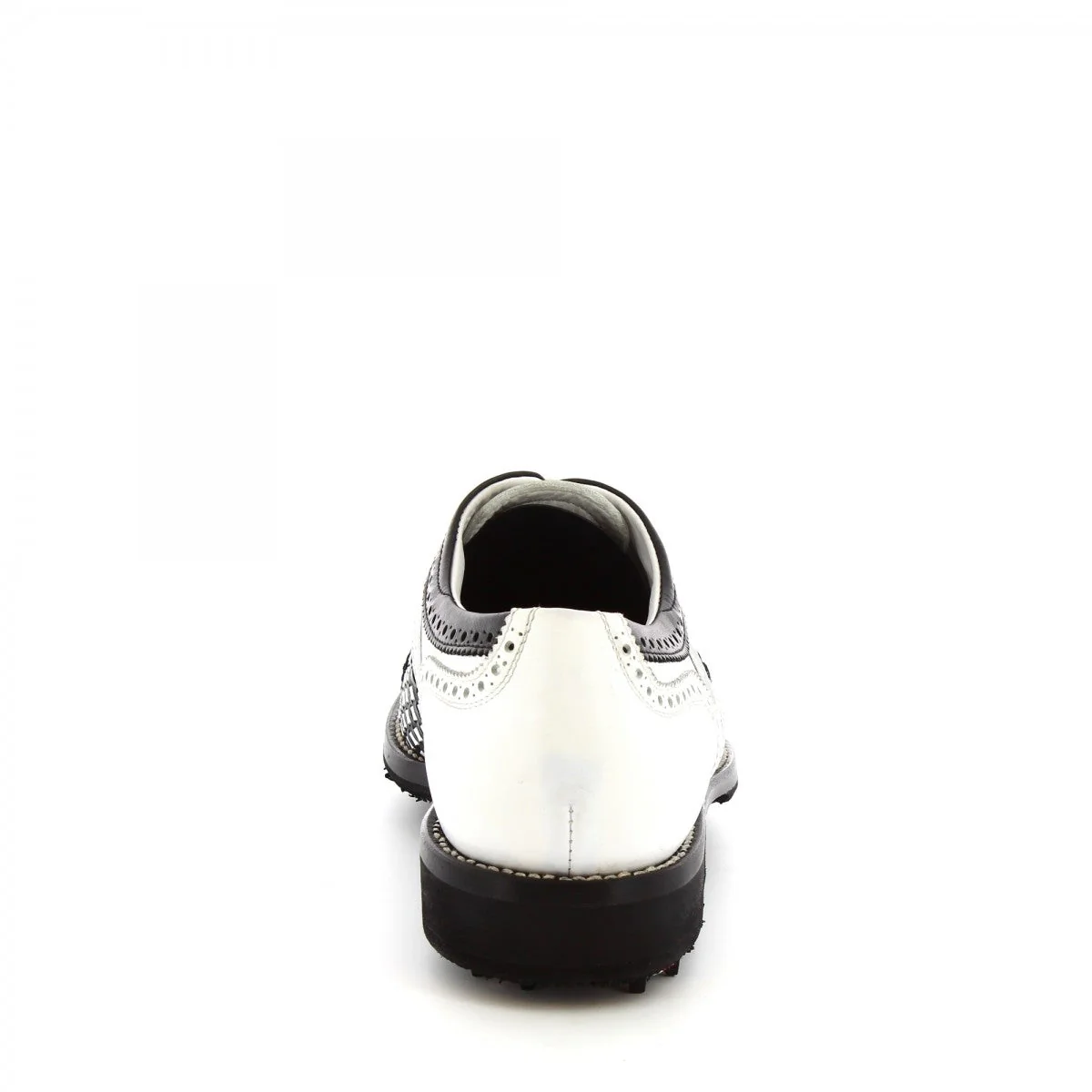Scarpe da golf artigianali in pelle intrecciata bianca e nera - immagine 6