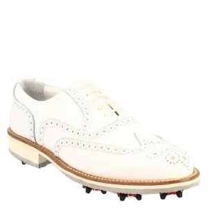 Scarpe da golf classiche brogues artigianali in pelle bianca