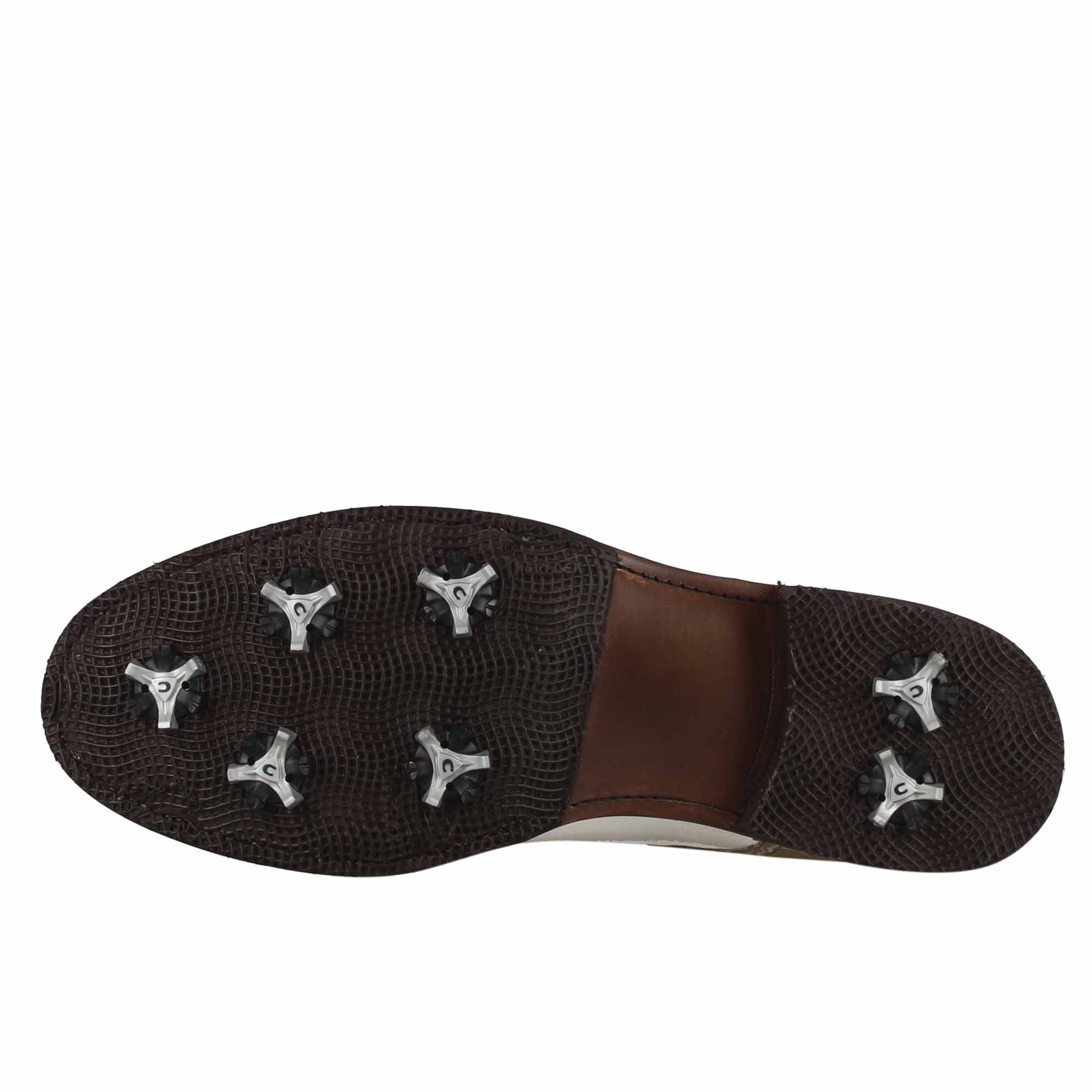 Scarpe da golf in pelle bicolore bianca e beige con stampa cocco - immagine 7