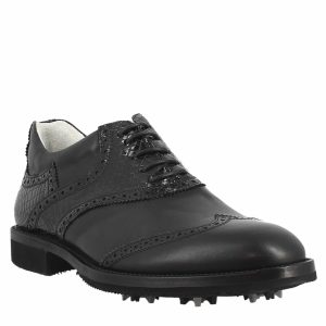 Scarpe da golf artigianali in pelle colore nero dettagli cocco