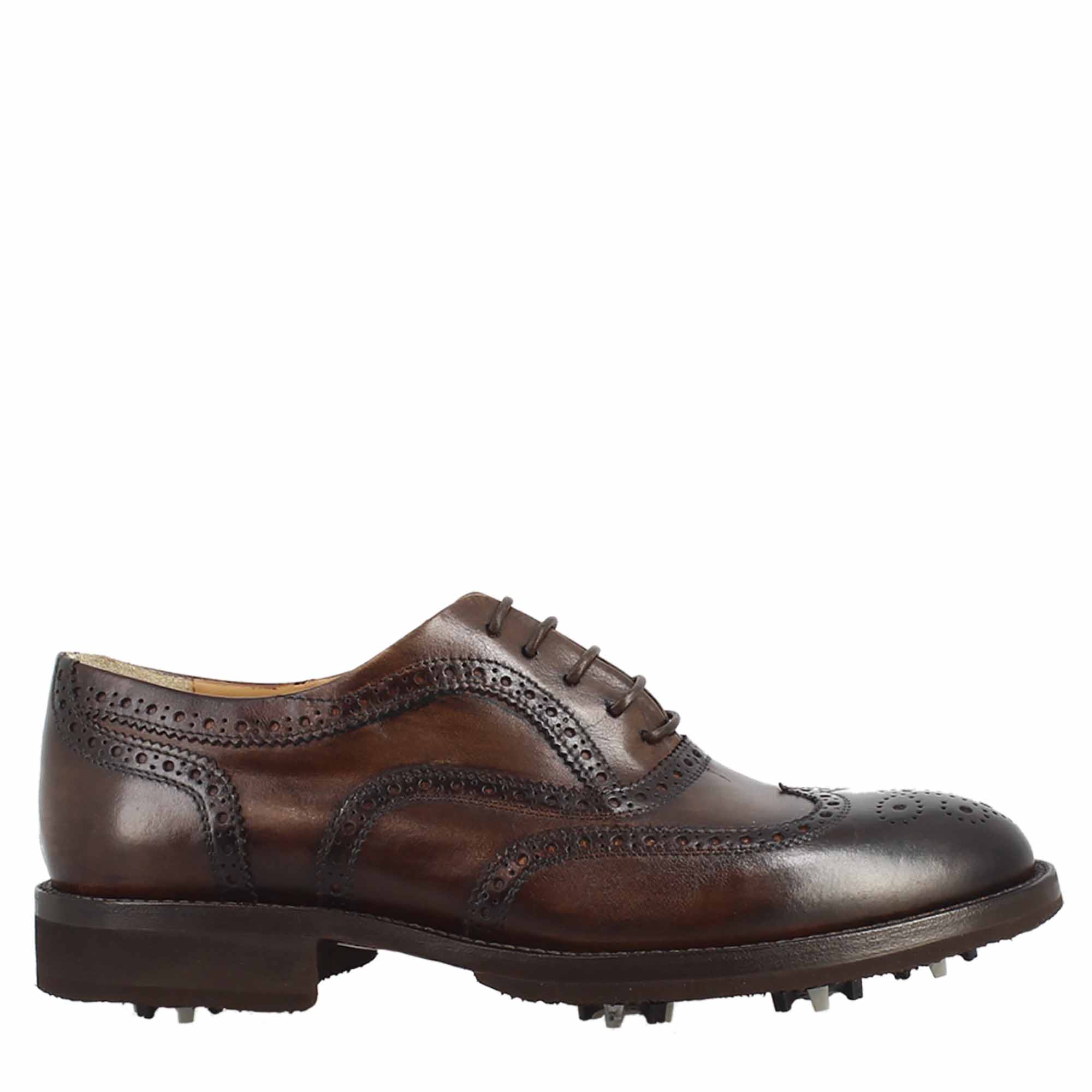 Scarpe da golf artigianali in pelle marrone con dettagli brogue - immagine 3
