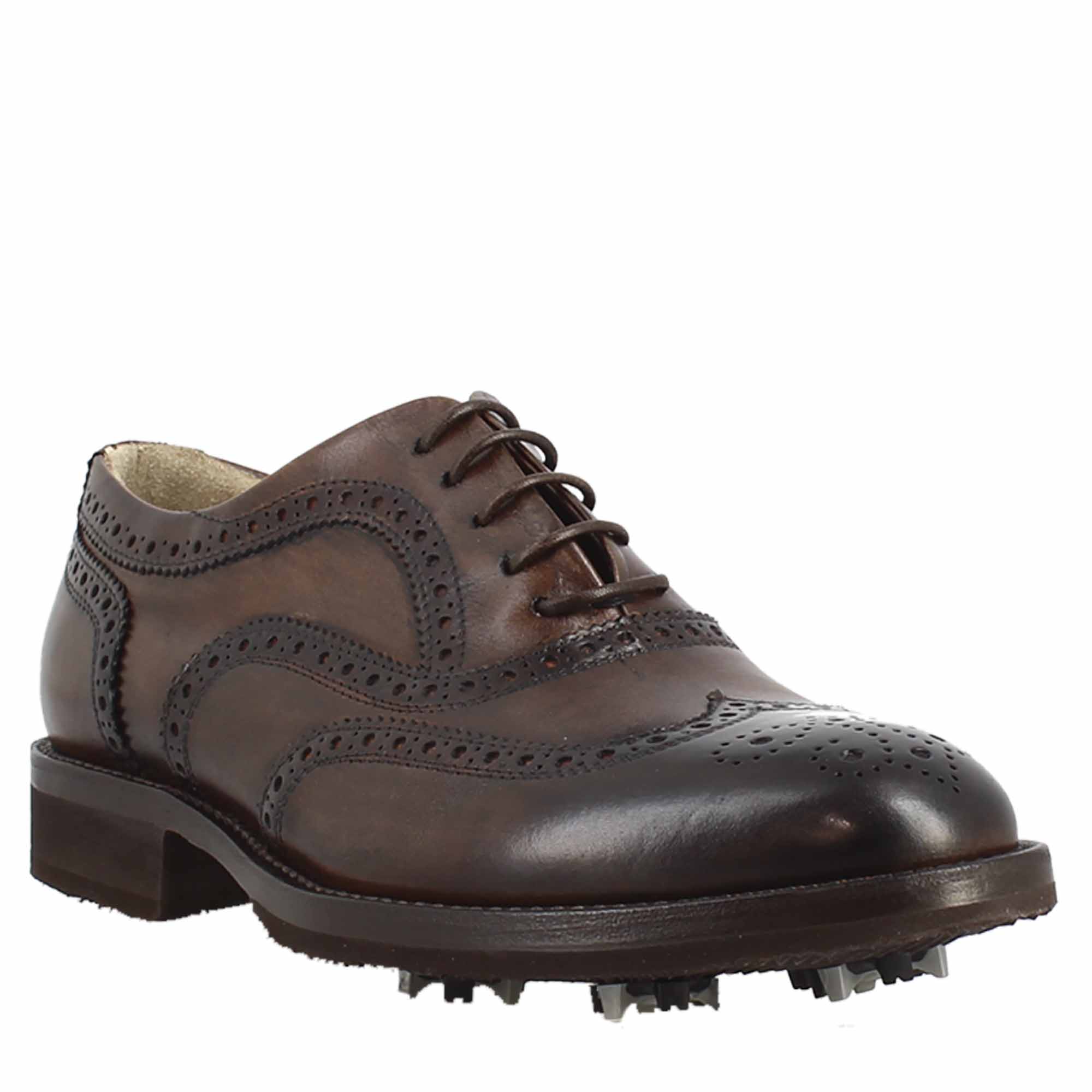 Scarpe da golf artigianali in pelle marrone con dettagli brogue