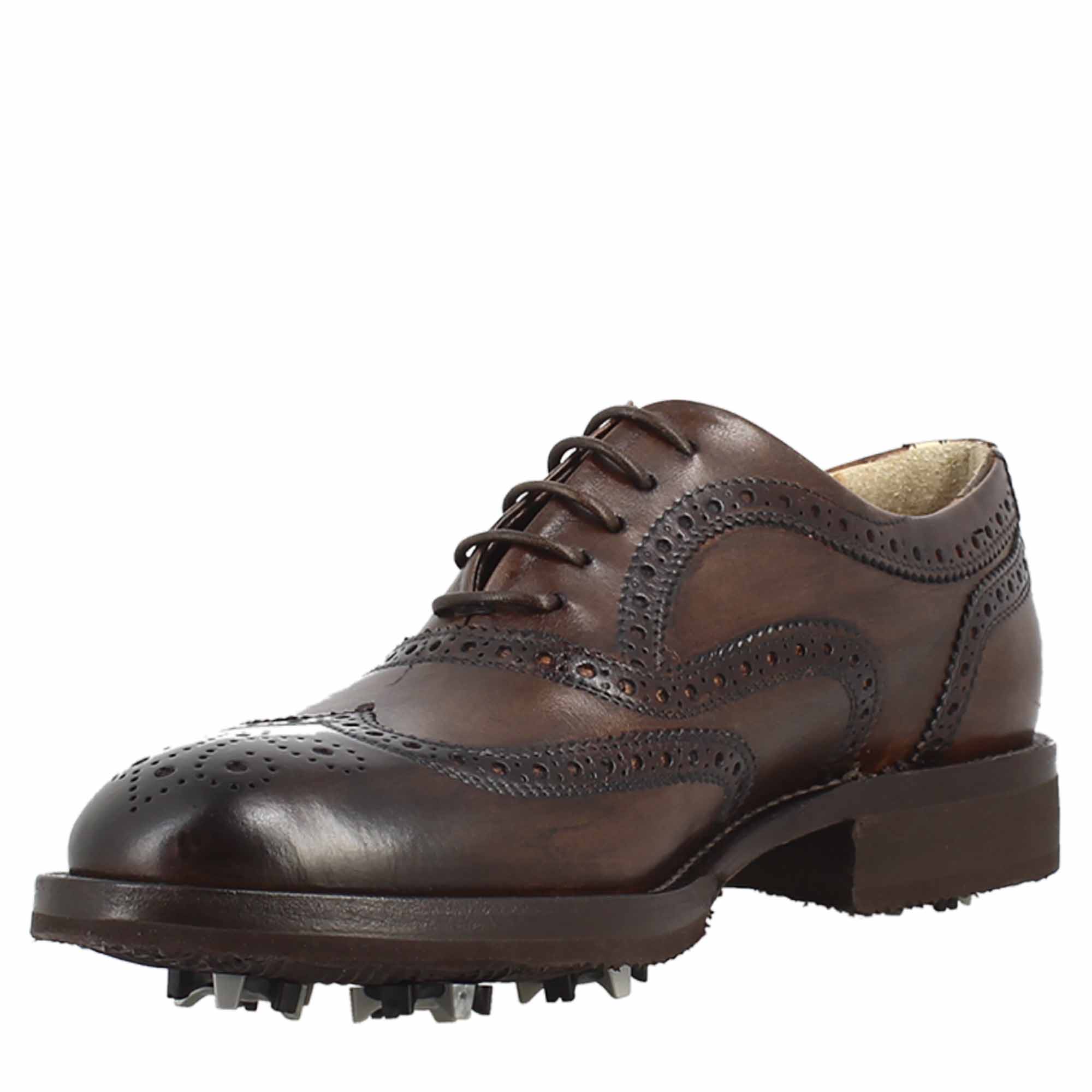 Scarpe da golf artigianali in pelle marrone con dettagli brogue - immagine 5