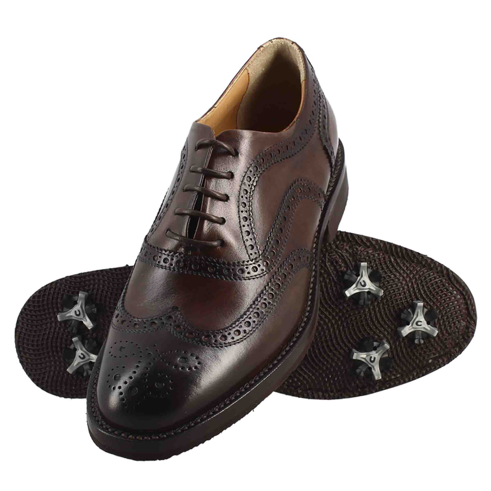Scarpe da golf artigianali in pelle marrone con dettagli brogue - immagine 7