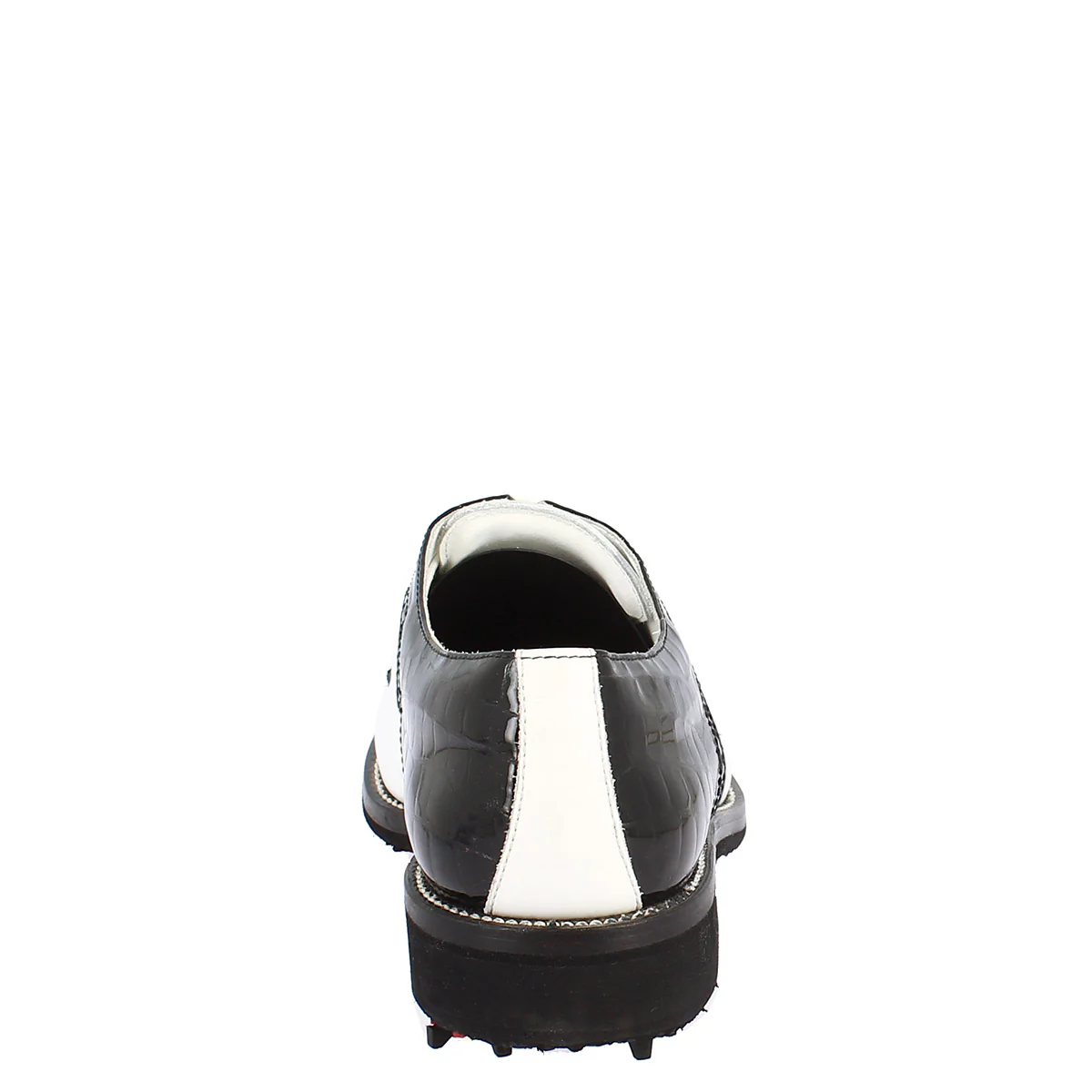 Scarpe golf artigianali in pelle pieno fiore bianco e cocco nero - immagine 5