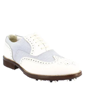 Scarpe golf estive fatte a mano in pelle bianca e tessuto