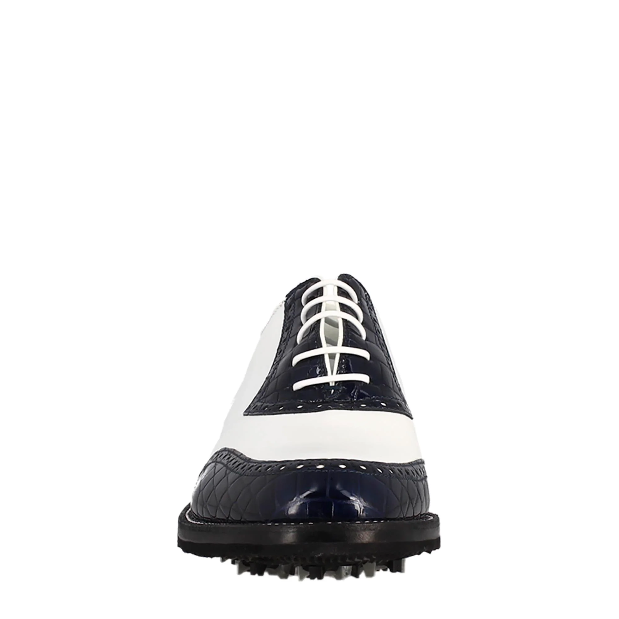 Scarpe golf artigianali in pelle bianco e cocco blu - immagine 4