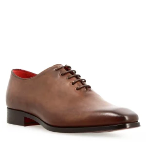 Scarpe wholecut da uomo artigianali punta squadrata in pelle delavè brandy