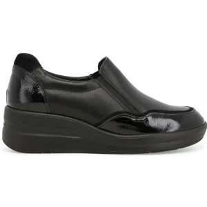 Melluso Slip-on Donna Nera in Pelle Liscia e Vernice con Zeppa