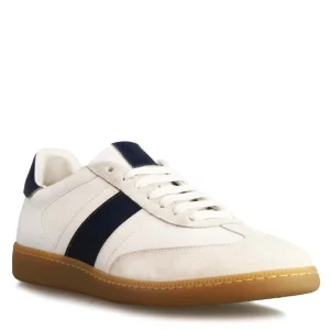 Sneaker artigianale da uomo in pelle colore bianco e blu