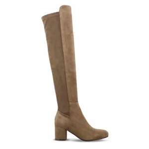 Stivale alto da donna in pelle scamosciata marrone chiaro gambale morbido