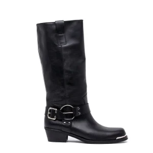 Stivale biker in pelle con fibbie.