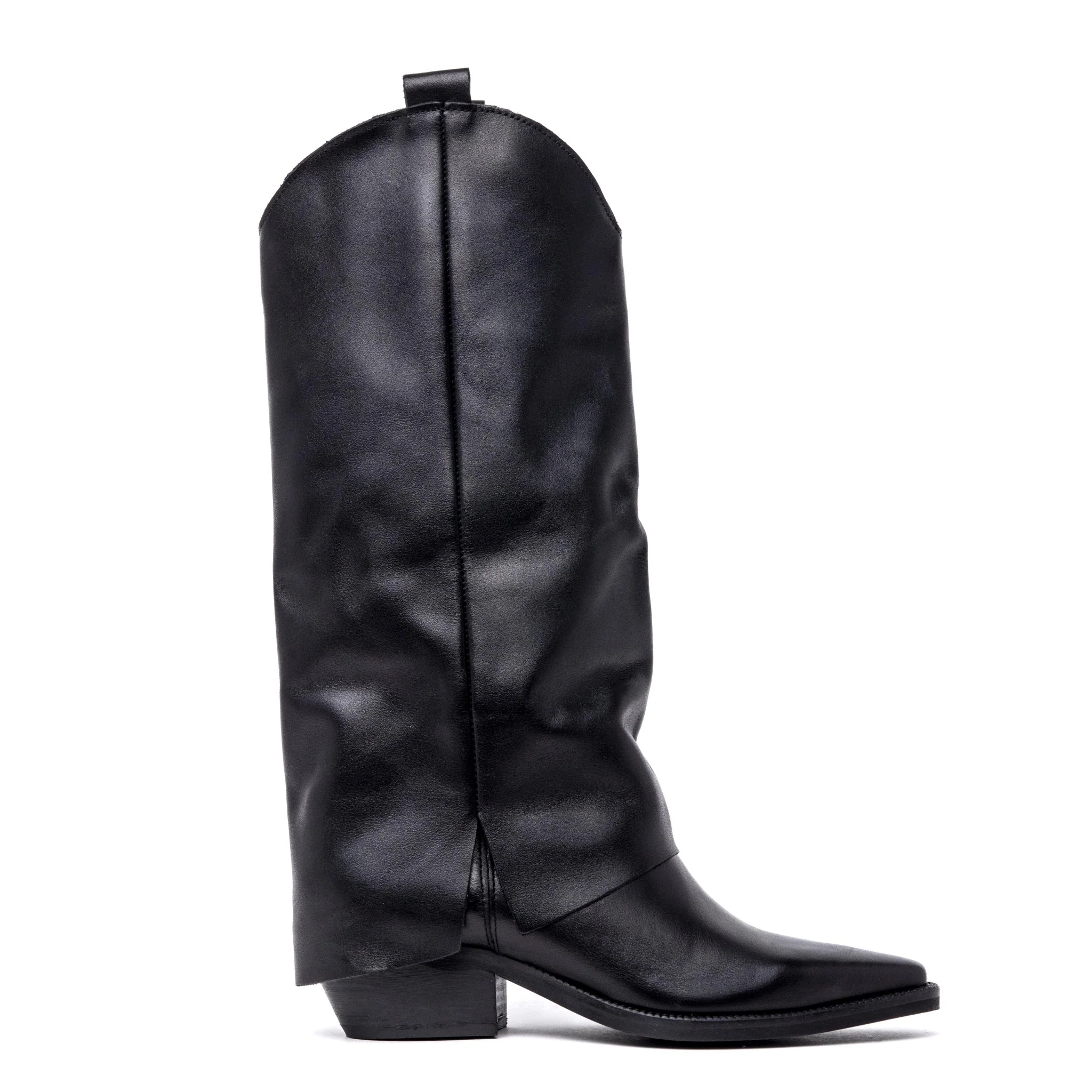 Stivale texano in vitello nero.