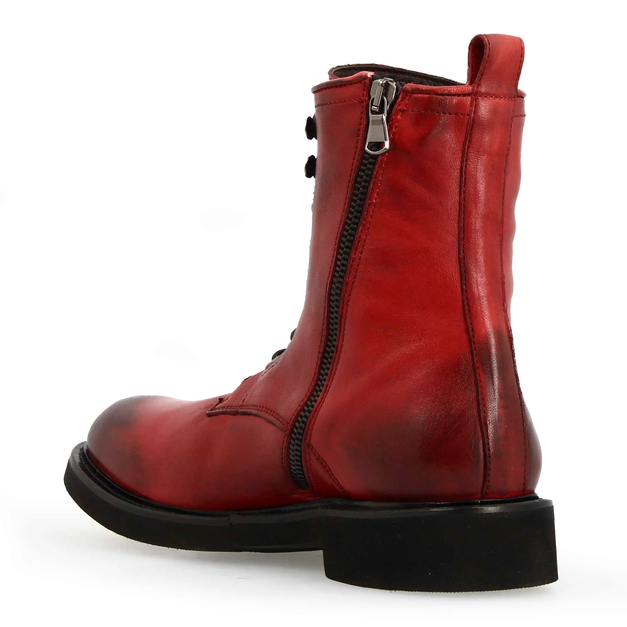 Stivaletto anfibio da donna in pelle colore rosso fatto a mano - immagine 5