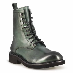 Stivaletto anfibio da donna in vera pelle colore verde fatto a mano