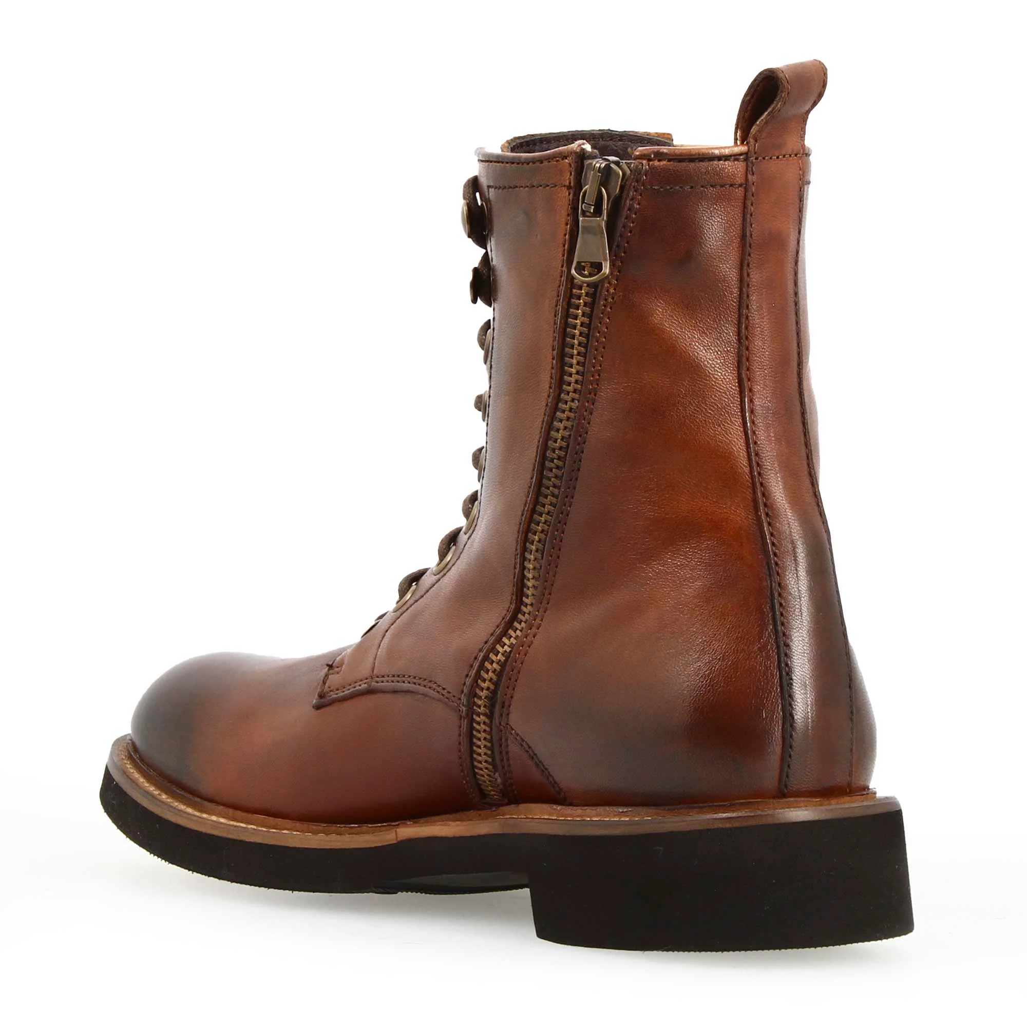 Stivaletto anfibio da donna in pelle marrone fatto a mano - immagine 4