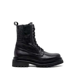 Stivaletto anfibio in vitello nero.