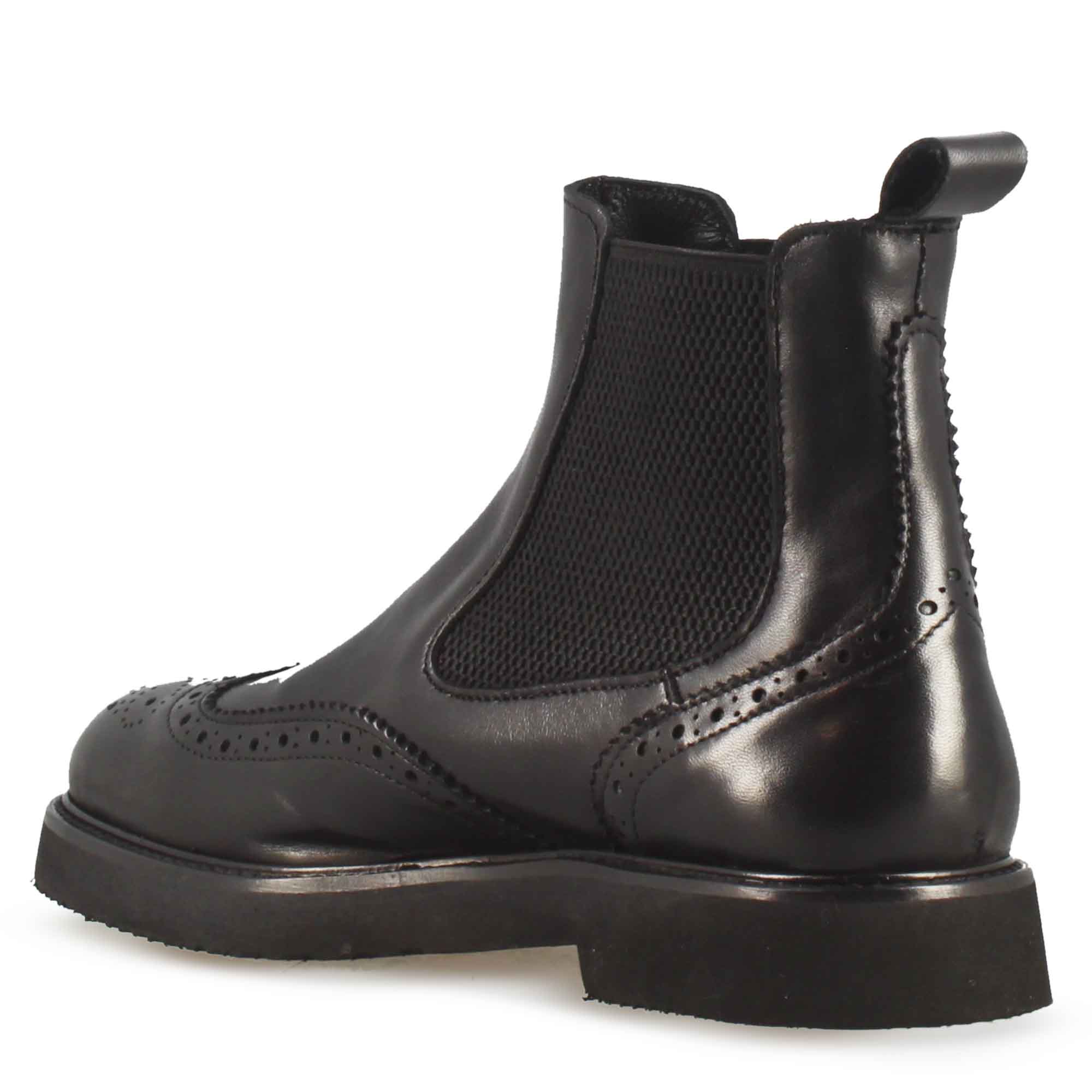 Stivaletto Chelsea brogue da donna in vera pelle colore nero - immagine 4