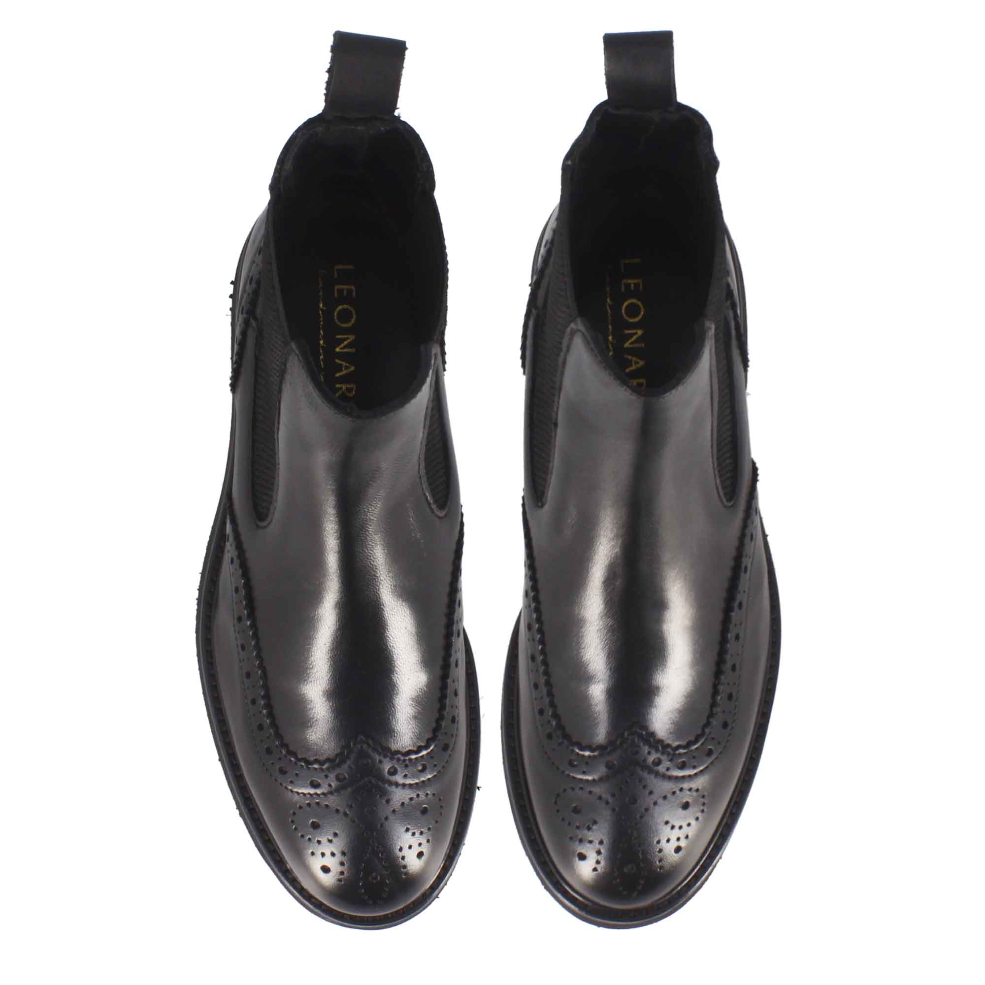 Stivaletto Chelsea brogue da donna in vera pelle colore nero - immagine 6