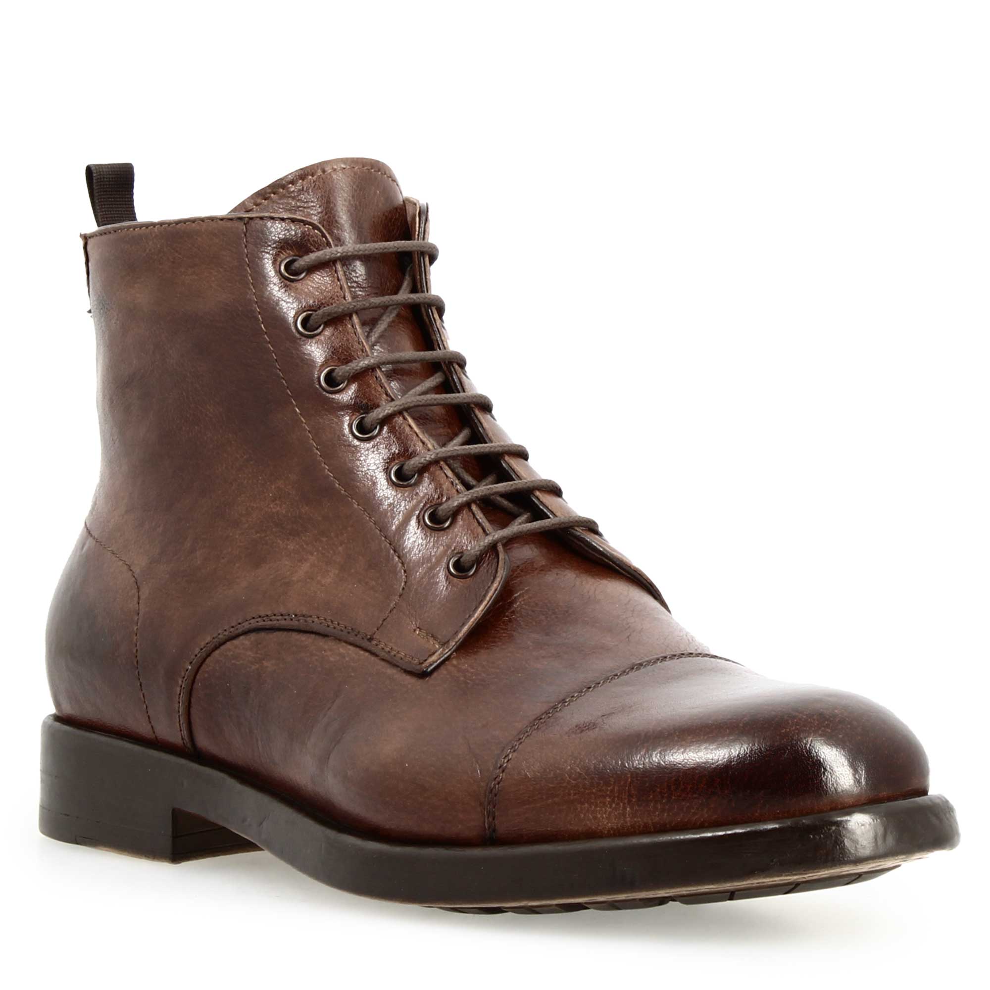 Stivaletto cap toe da uomo in pelle pregiata marrone - immagine 2
