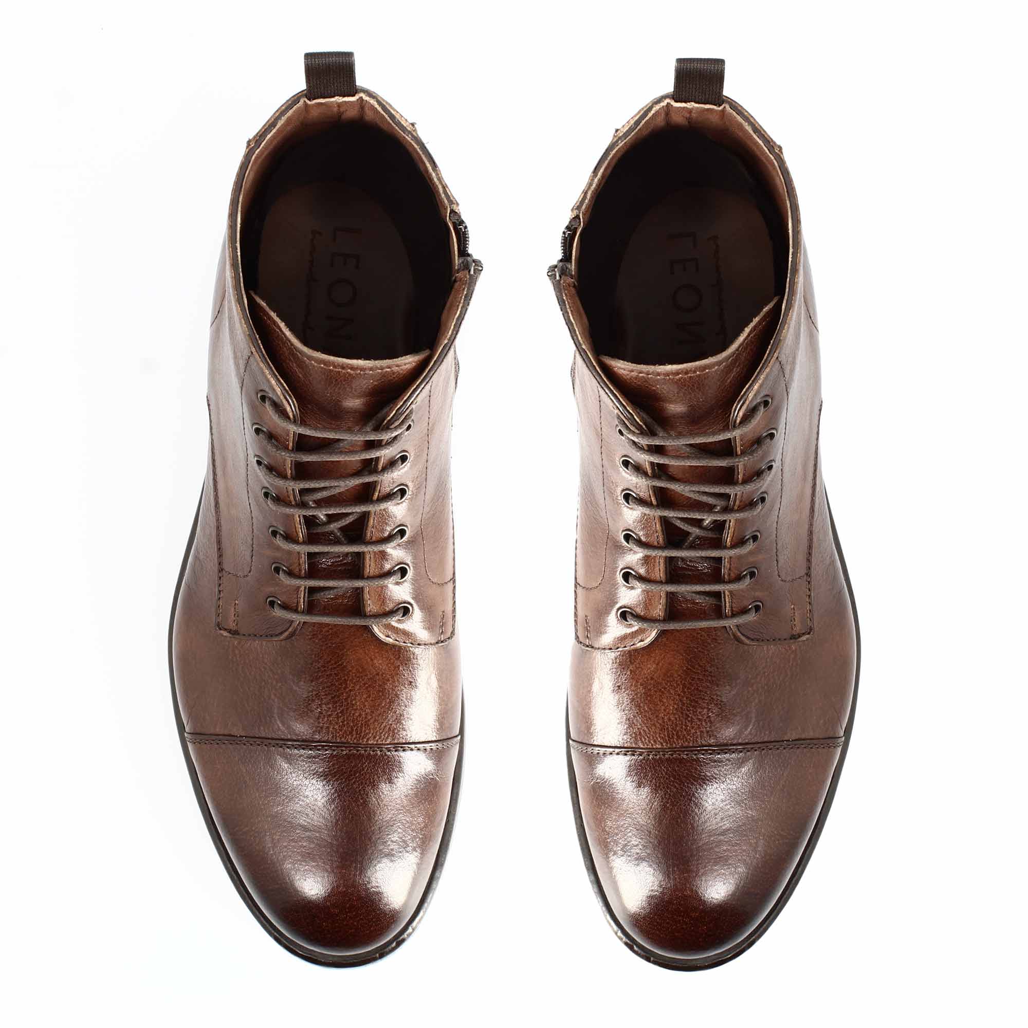 Stivaletto cap toe da uomo in pelle pregiata marrone - immagine 3