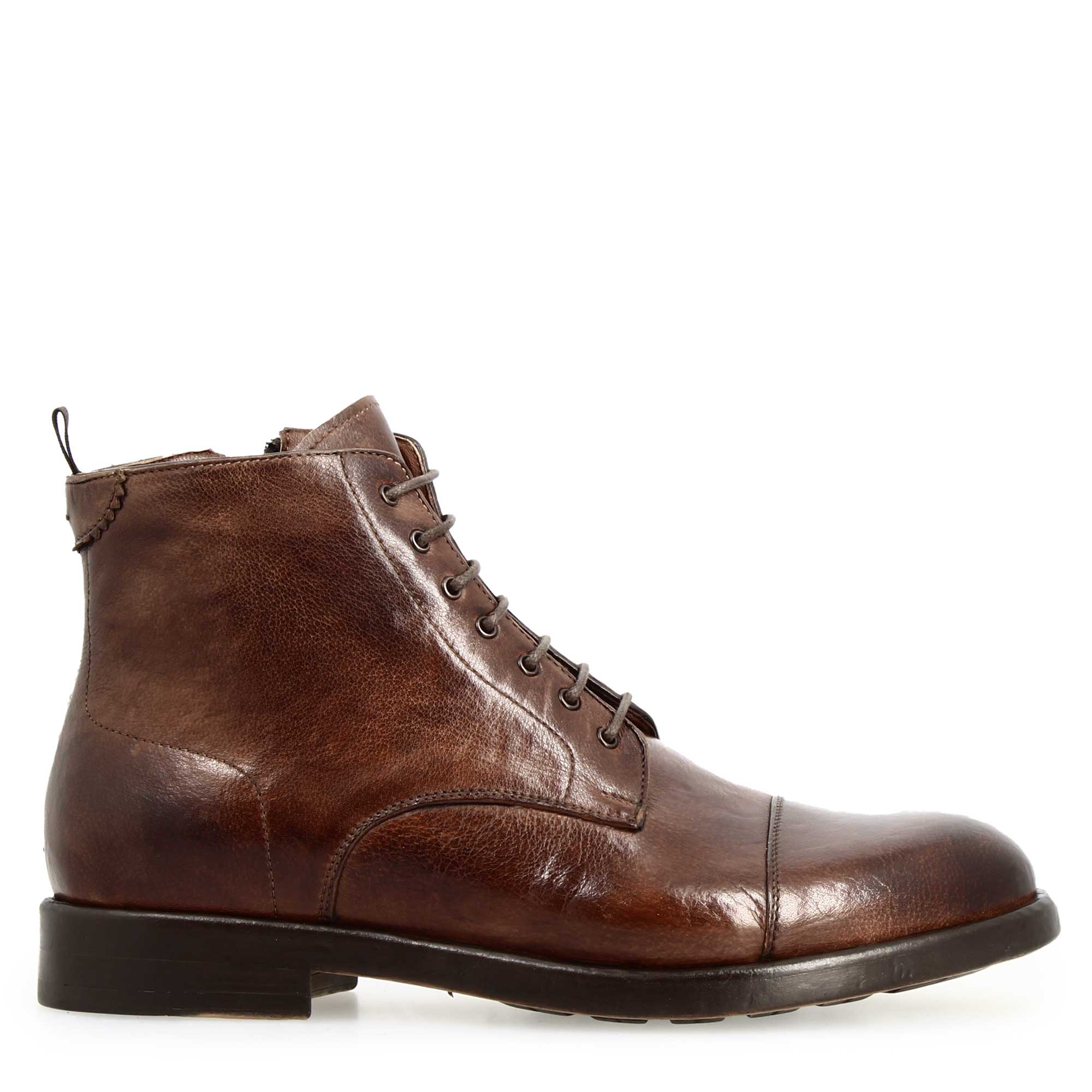 Stivaletto cap toe da uomo in pelle pregiata marrone - immagine 4