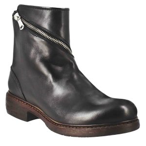 Stivaletto paupa da donna in pelle lavata colore nero con zip diagonale