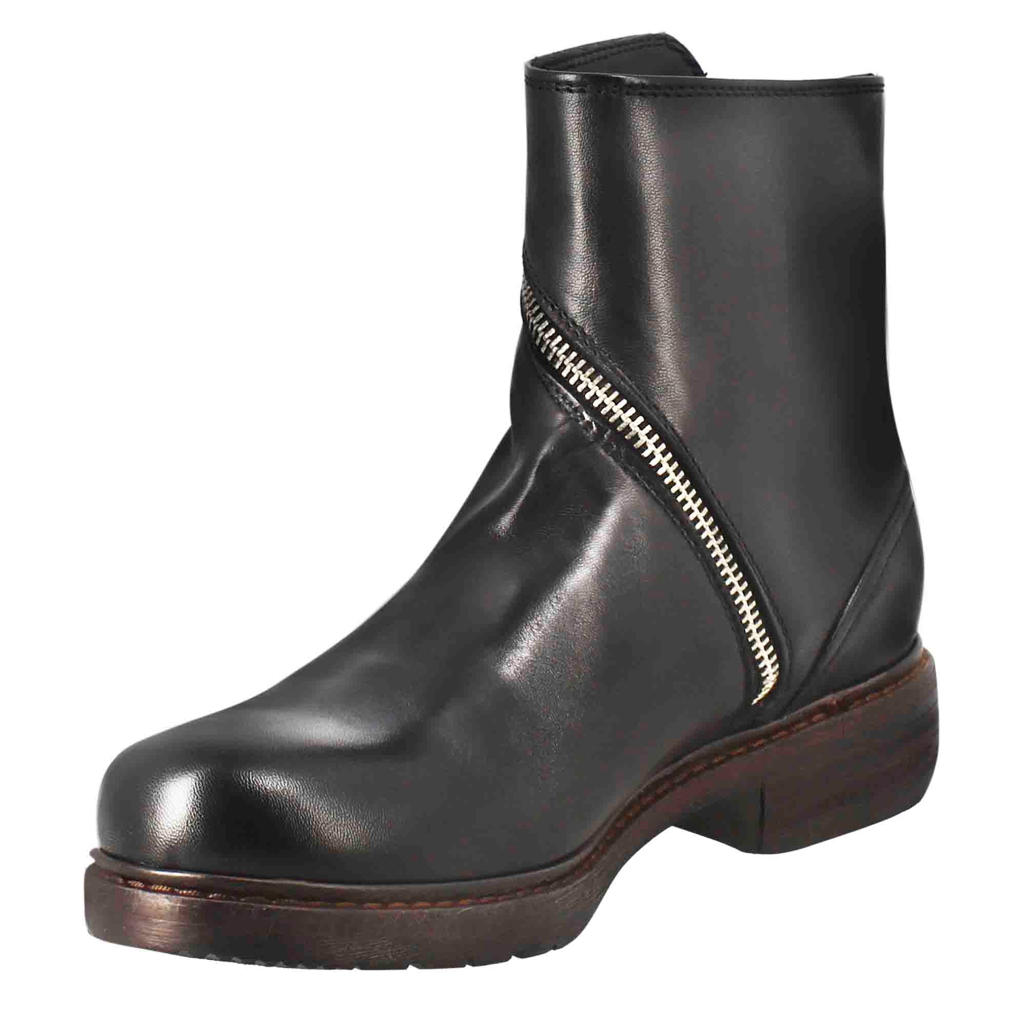Stivaletto paupa da donna in pelle lavata colore nero con zip diagonale - immagine 5