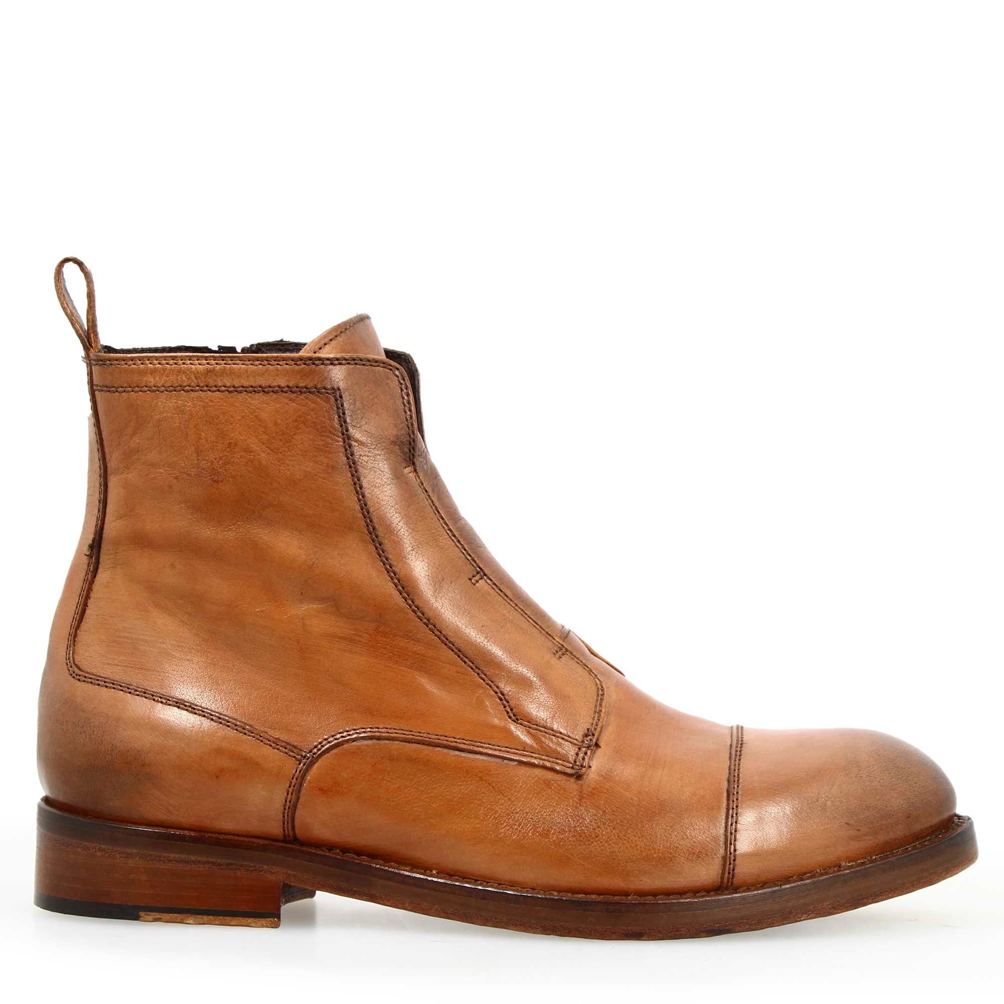 Stivaletto da uomo cap toe fatto a mano in pelle marrone - immagine 5
