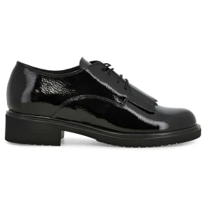 Melluso Stringata Casual Nera in Vernice con Frangia e Tacco